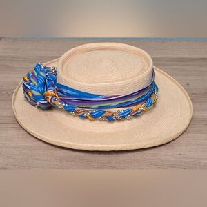 Vintage 100% Handwoven Guatemalan Palm Hat – Vibrant Artisan Design (Size 55)